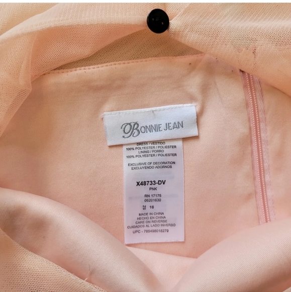 Bonnie Jean Dress Sz 16 Black Pink Overlay Sequin Tulle Holiday Sheer Sleeveless - Picture 3 of 9